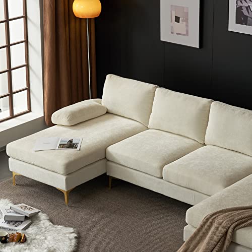 Karl home Convertible Sectional Sofa 110" U-Shape Sofa Couch 4-Seat Couch with Chaise ChenilleFabric Upholstered for Living Room, Apartment, Office