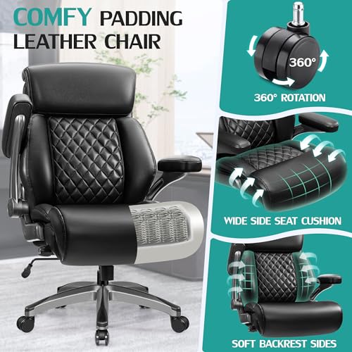 Big and Tall 500lbs Office Chair,Heavy Duty Large PU Leather Executive Desk Chair with Wide Seat
