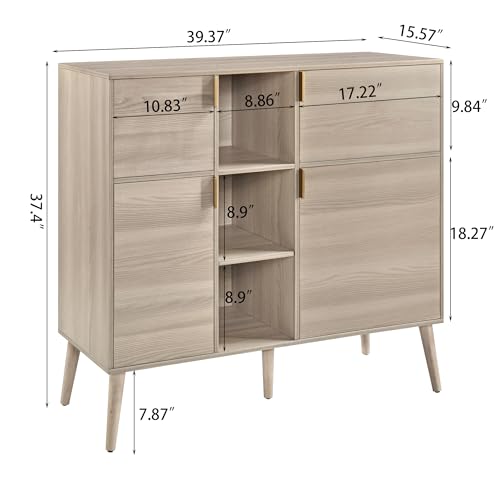 Storage Cabinet with Doors and Shelves, Pantry Cabinet Cupboard w/4 Doors 3 Open Shelves