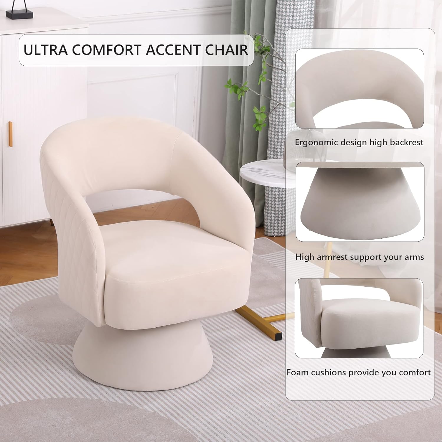 Swivel Barrel Chair Set of 2, Upholstered Swivel Chair for Living Room, 360 Degree Velvet Swivel Chair with Open Back, Modern Armchair for Bedroom