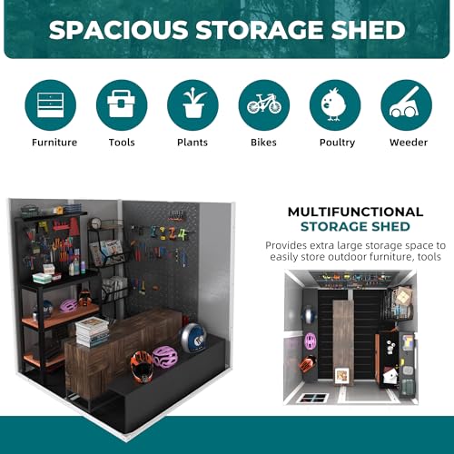 4×8 FT Outdoor Metal Storage Shed,Heavy-Duty Lean to Storage Shed with Floor Base,Garden Tool Metal Storage House W/Lockable Door and 2 Air Vents