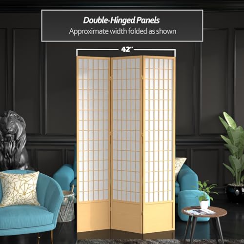 Red Lantern 7 ft. Tall Window Pane Shoji Screen-White-3 Panels Room Divider