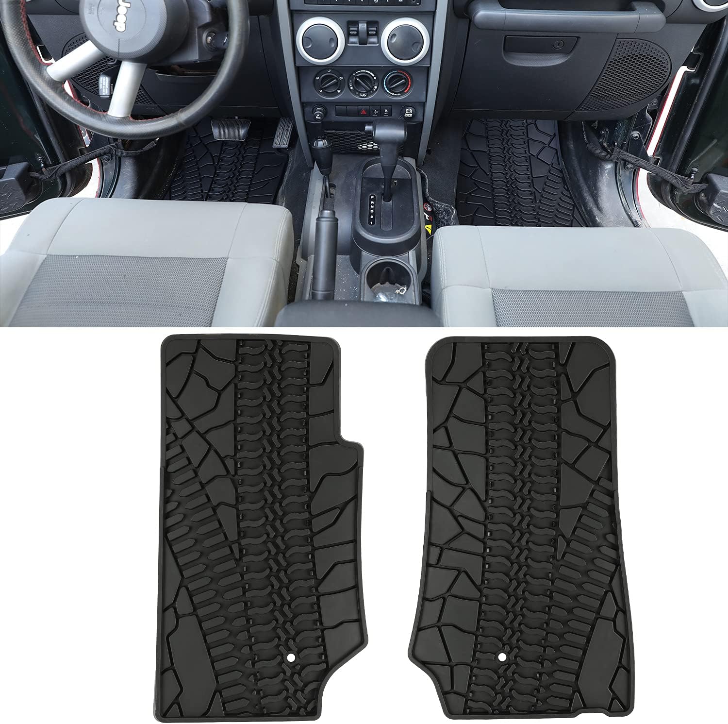 Winunite Black Slush Floor Mats Compatible with Jeep Wrangler JK 2 Door 2007-2013 Front and Rear Row All Weather Protector Mat TPE Floor Carpet Liner