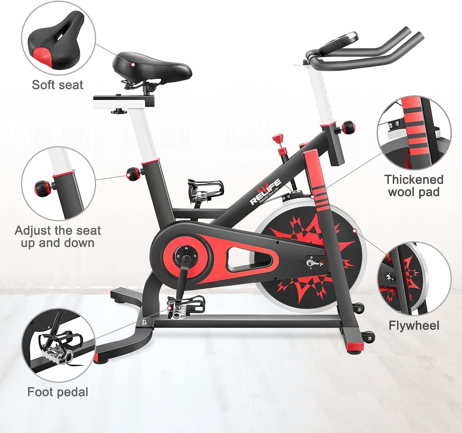 RELIFE REBUILD YOUR LIFE Exercise Bike Indoor Cycling Bike Stationary Bicycle with Resistance Workout Home Gym Cardio Fitness Machine Upright Bike