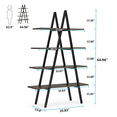 Tribesigns 4-Tier Bookshelf, A-Shaped Bookcase 4 Shelves Industrial Ladder Shelf Open Display Shelves Book Storage Organizer for Living Room