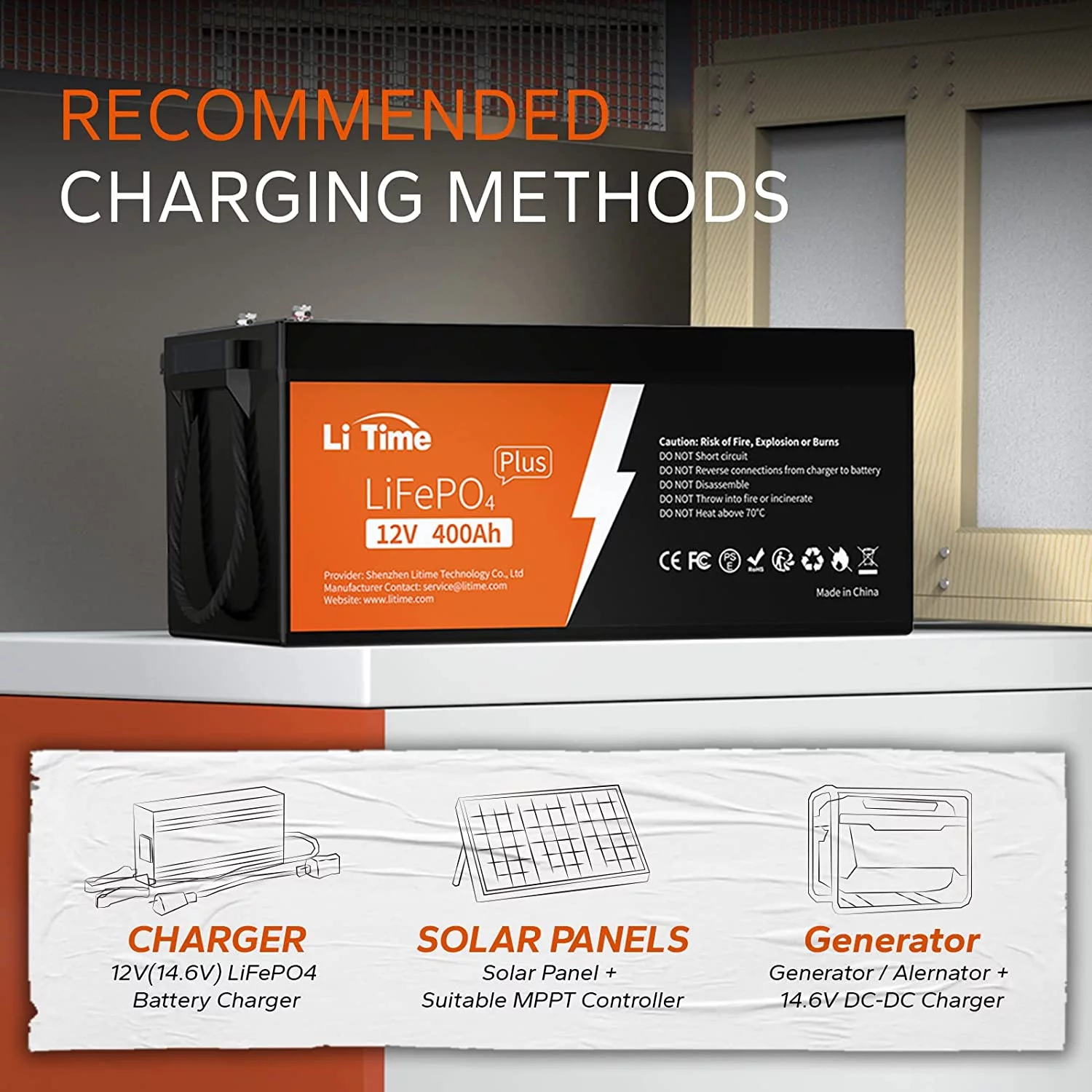 LiTime 12V 400Ah Lithium Battery, 3200W Max. Load Power LiFePO4 Battery with 250A BMS, 5120Wh Usable Energy for RV, Home Solar System