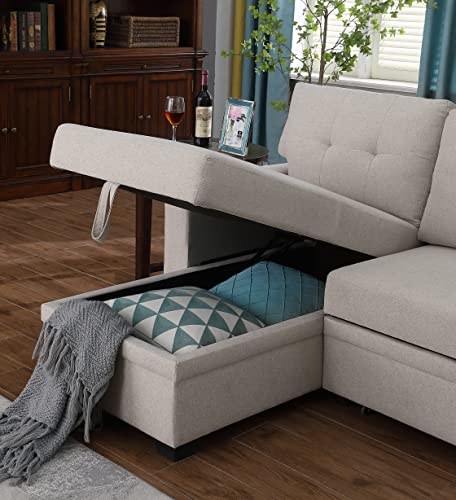 Devion Furniture Regis 4-in-1 Convertible L Shaped Couch with Pull Out Bed and Storage, Sectional Sleeper Sofa with Reversible Chaise for Living Room