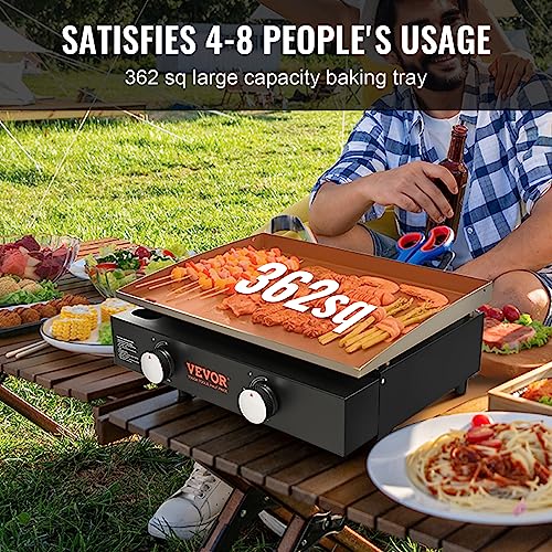 VEVOR Griddle Flat Top Griddle, Outdoor Cooking Station with Side Shelves, Steel Natural Gas Griddle, Restaurant Portable Grill