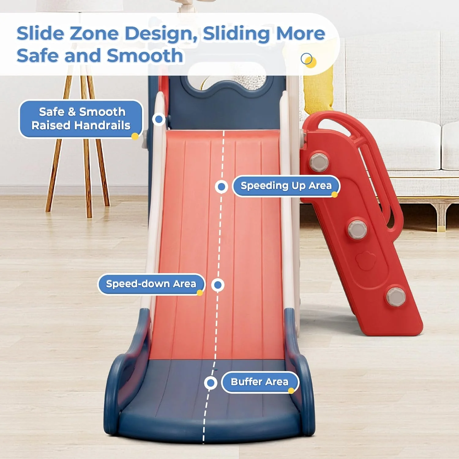 Track 7 5-in-1 Kids Slide and Climber, Freestanding Toddler Playground with Basketball Hoop, Telescope, Ball and Storage Space for Indoor Outdoor, Red