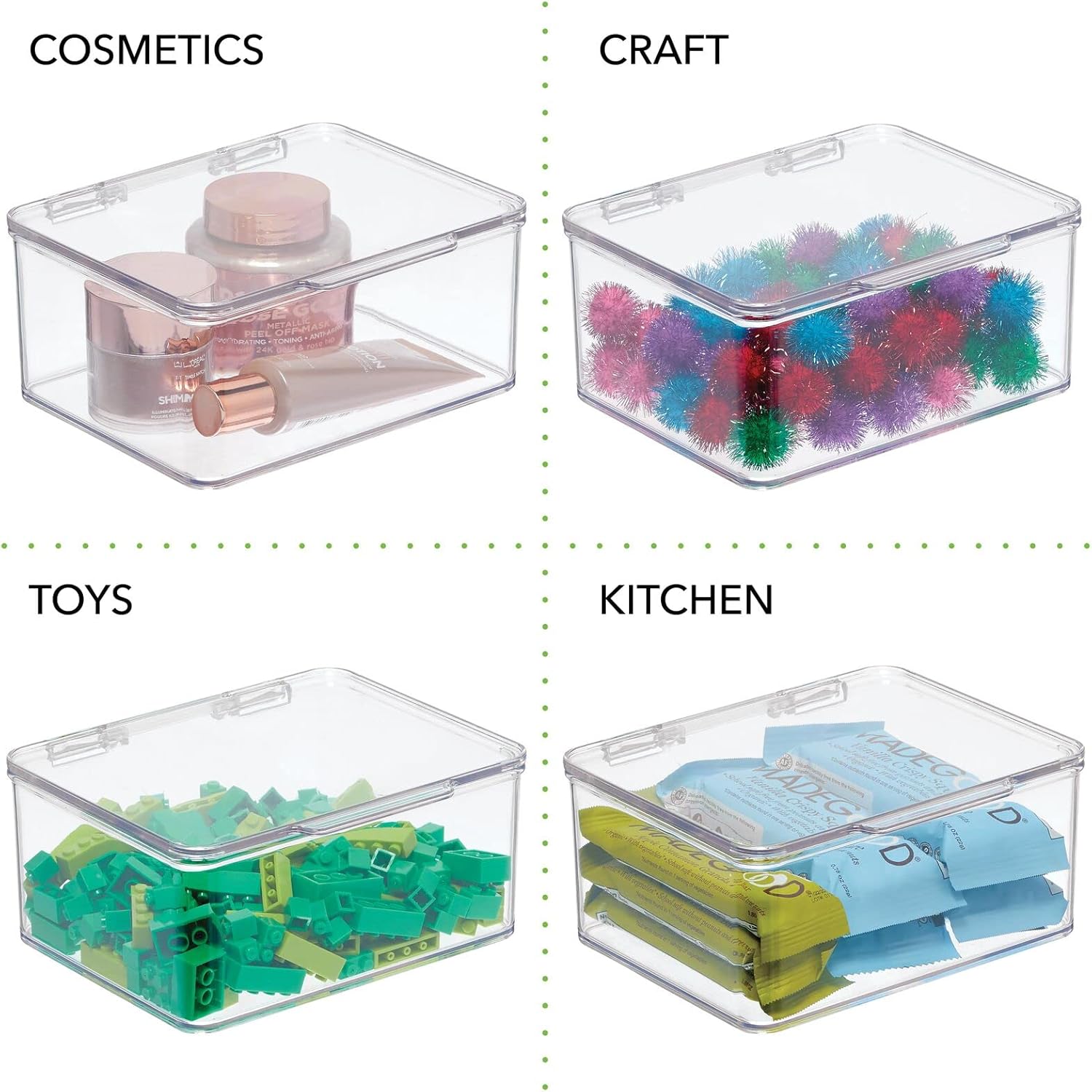 mDesign Plastic Stackable Compact Rectangular Storage Bin, Drawer or Cabinet Organizer with Lid, Container Box for Organizing Art Puzzles, Crayons