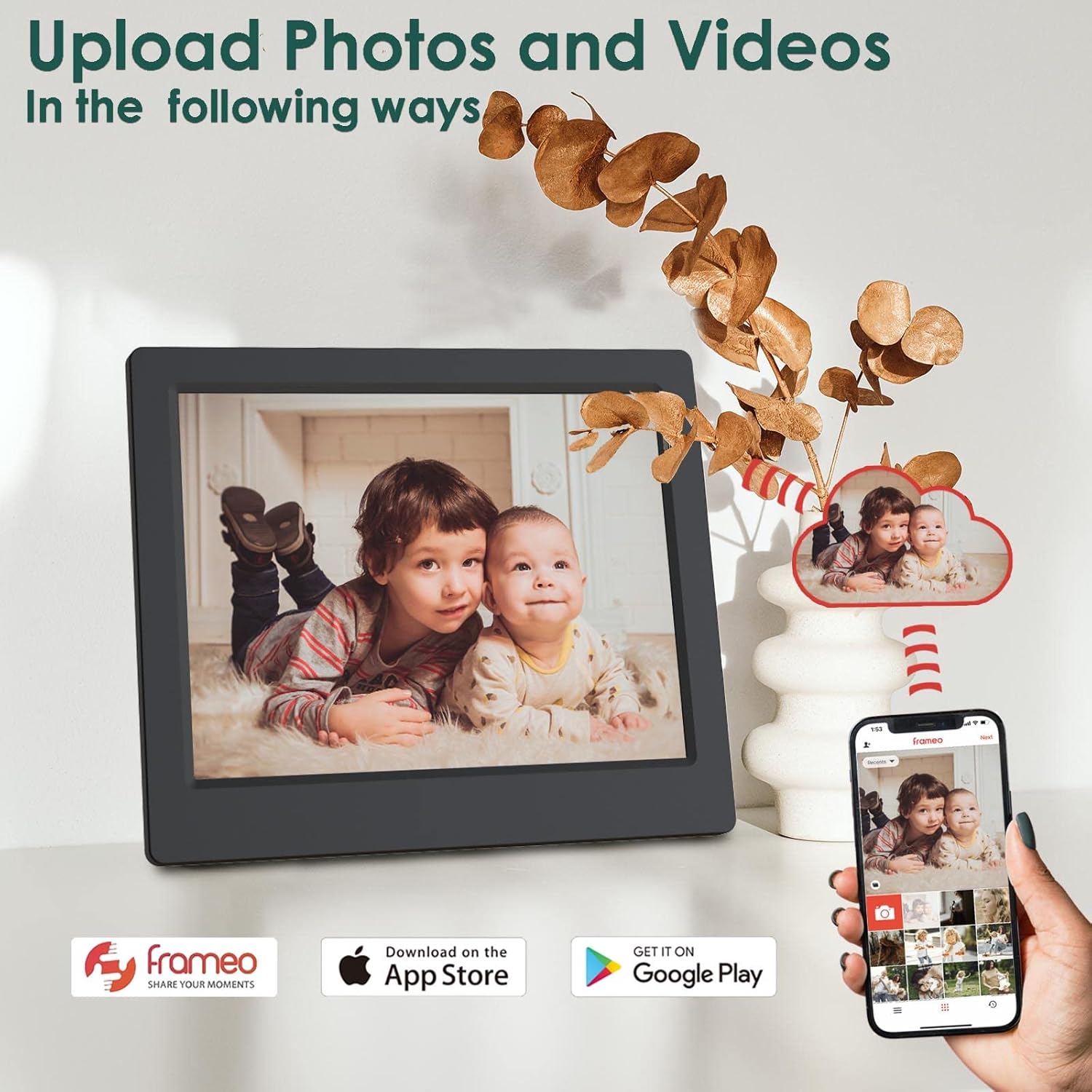 AZXL Digital Photo Frame WiFi 8 Inch HD 1024x768 Touch Screen IPS Display 16GB Storage Automatic Rotation with iOS and Android Frameo App Best Gifts