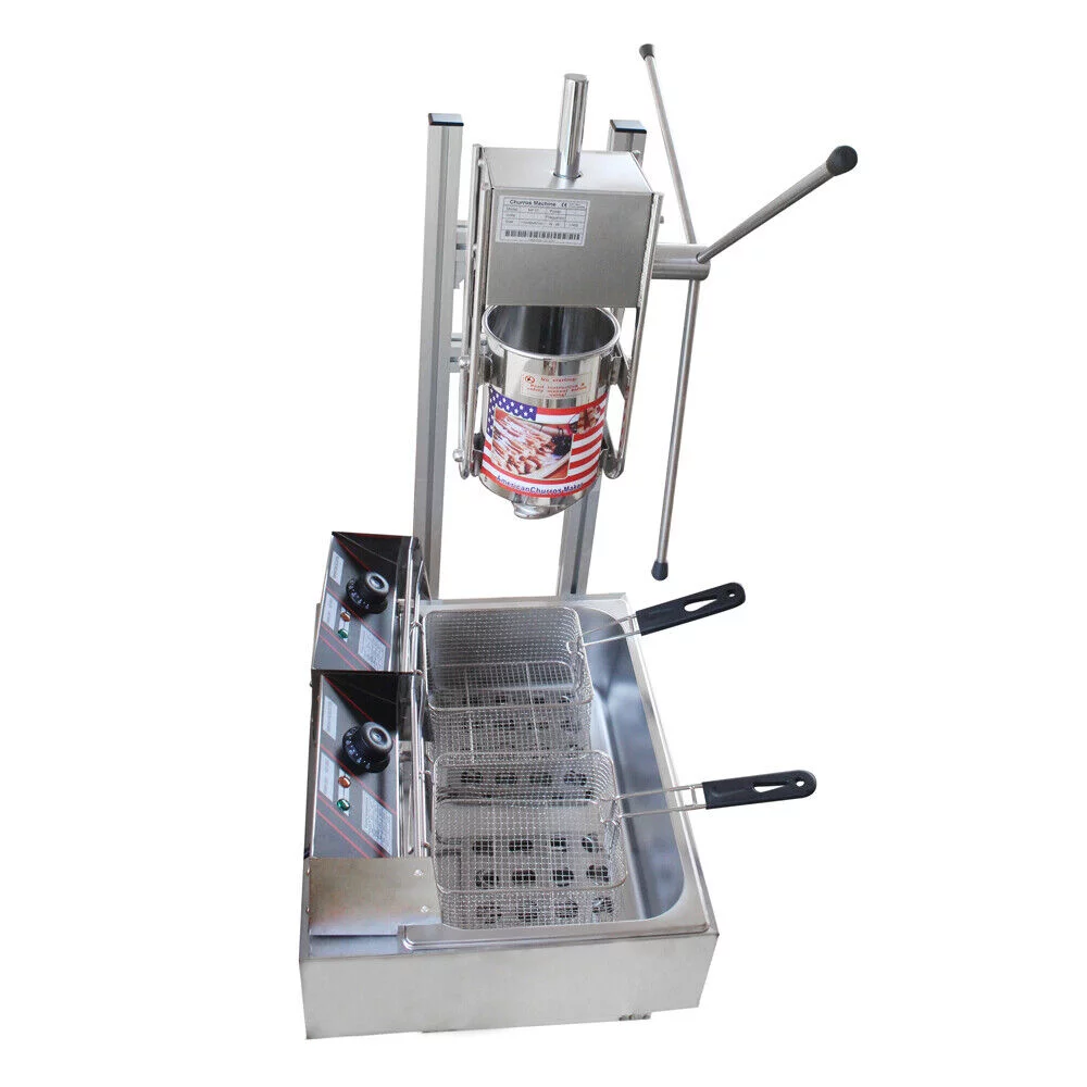 Miumaeov Churros Machine Manual Stainless Steel Vertical Sausage Stuffer with Fryer 2 in 1 Sausage Maker Spanish Churro Maker Commercial Home Spanish