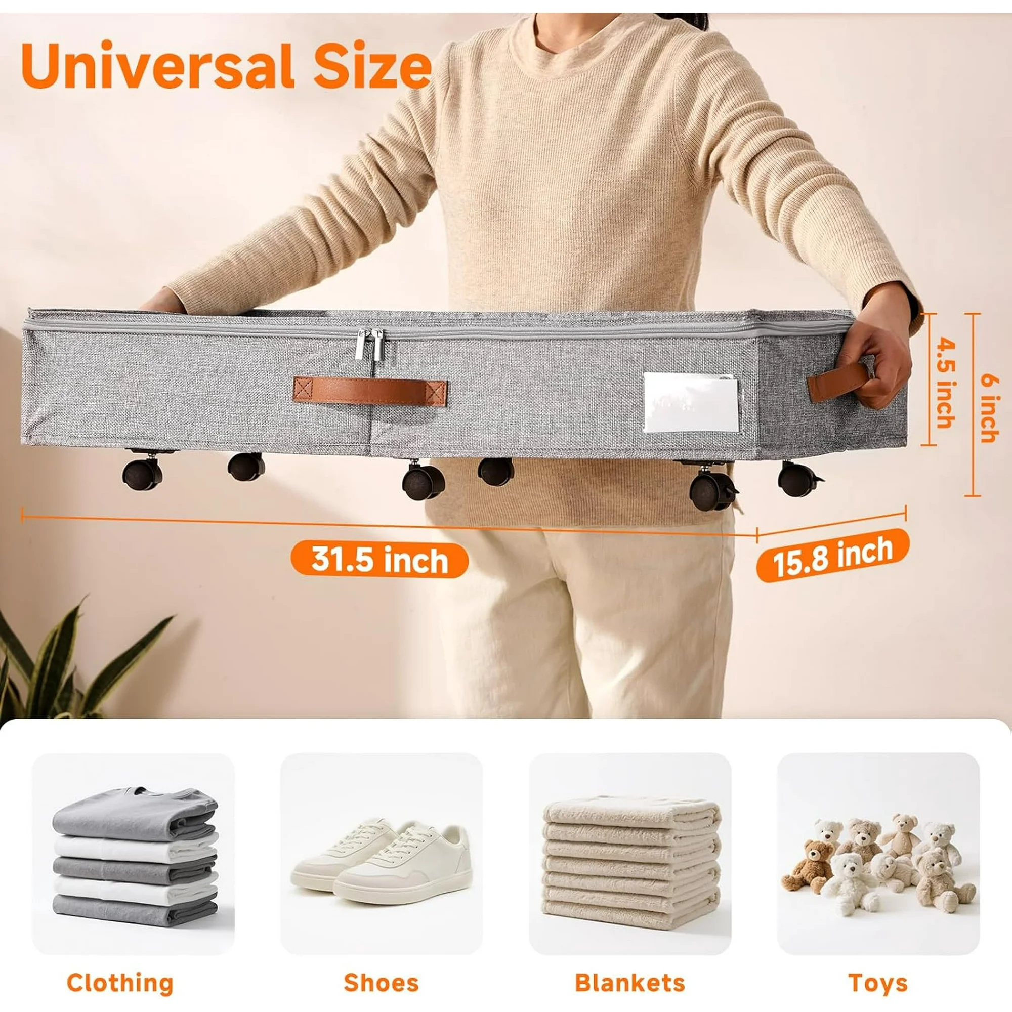 6 Inches Under Bed Storage with Wheels Pack of 2, Underbed Shoe Storage Container Bin with Clear Lid Cover