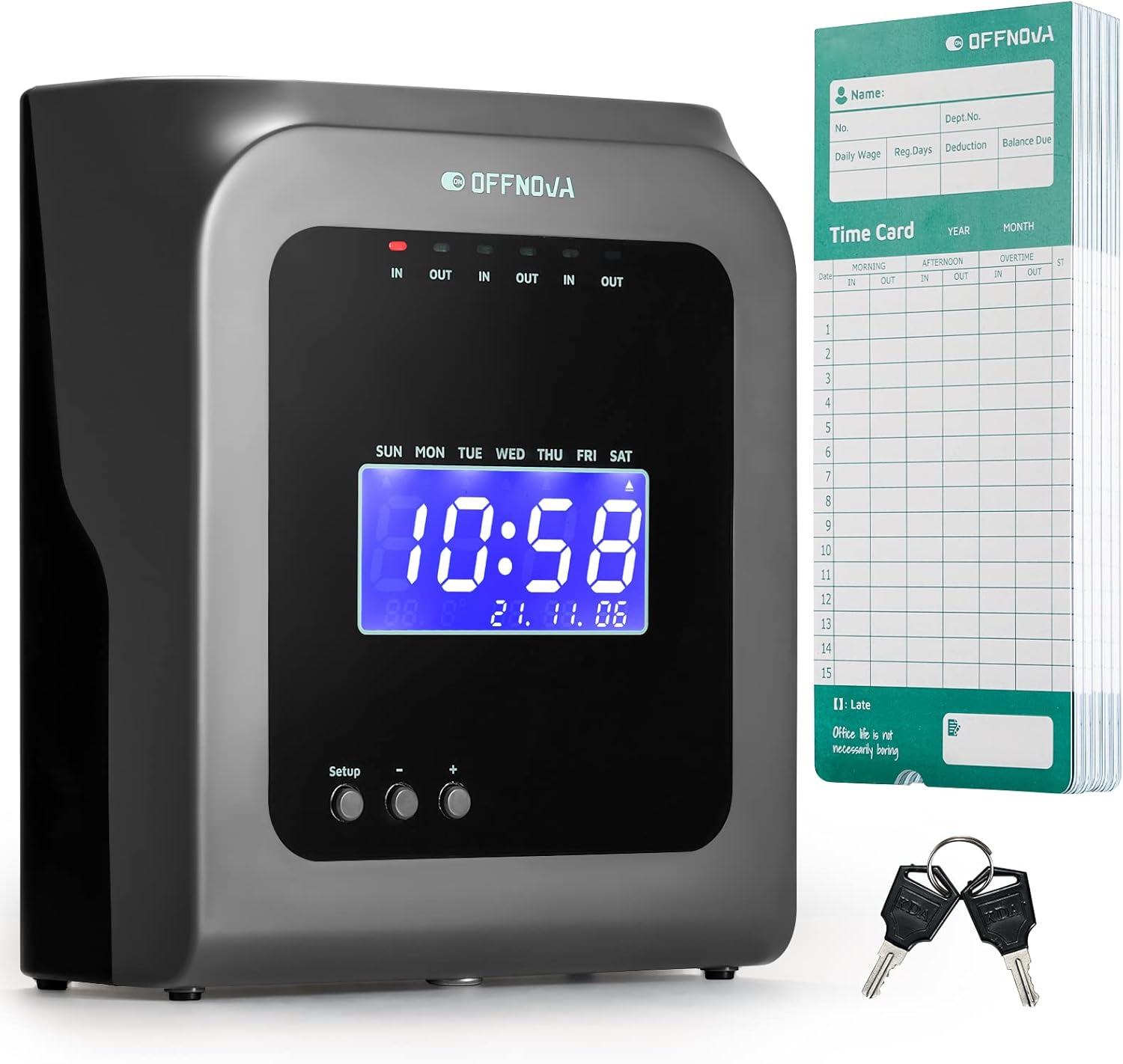 OFFNOVA Im·Pulse Thermal Time Clock for Employees Small Business, No Ink Ribbons or Network Needed, in/Out Time Attendance Machine with 50 Time Cards