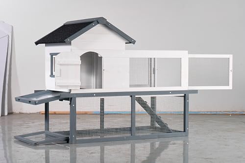 122" Large Chicken Coop with Run,Outdoor Chicken Run W/Nesting Box & Perch,Wooden Hen House W/Ramp & Sliding Trays