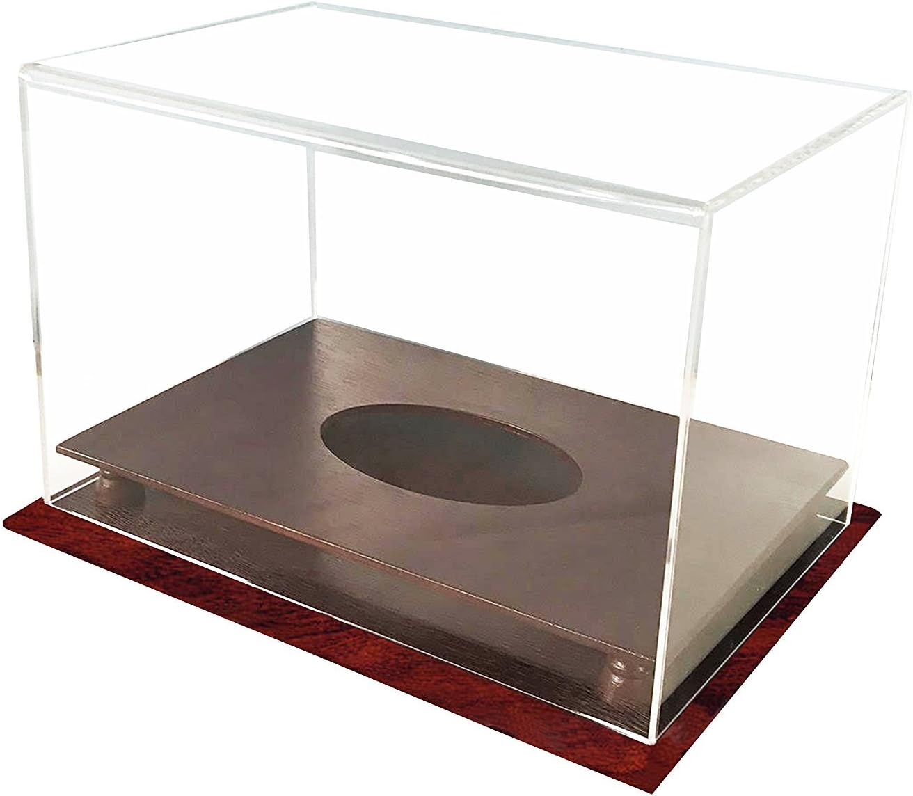 DECOMIL - UV Protection Football Display Case Holder, All 4 Sides Visible, Solid Wood Base - Cherry Finish