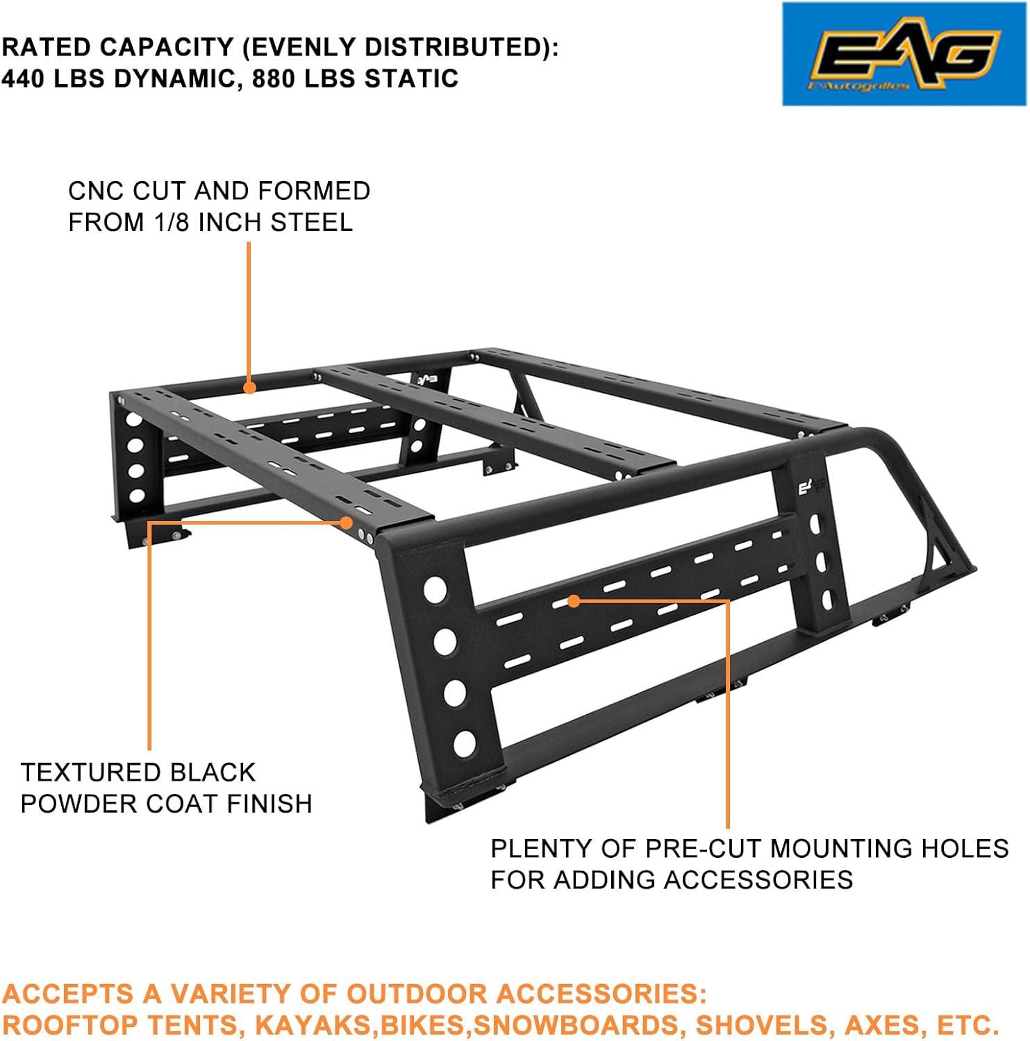 EAG Bed Rack Tacoma Cargo Carrier Cargo Rack System Compatible with Tacoma 16-21 Pickup Truck