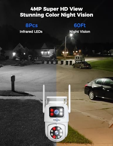 Hiseeu Wireless Security Camera System, 5G/2.4G WiFi, Dual Lens View, Full HD Color Night Vision, Smart Motion Detection, Auto Track,Two-Way Audio