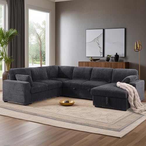 L-Shaped Pull Out Sleep Sofabed,Modern Reversible Sleeper Sectional Sofa Chenille Upholstered Button Tufted Decor with Storage Chaise