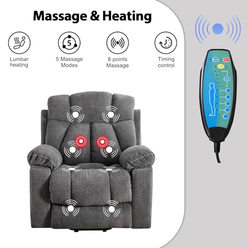 Phoenix Home Large Power Lift Recliner Chair with Massage and Heat for Elderly, Overstuffed Wide Recliners with 2 Cup Holders