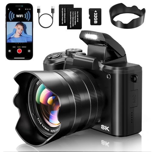 8K Digital Cameras for Photography - Autofocus 88MP WiFi Vlogging Camera for YouTube with Dual-Lens - 16X Digital Zoom Vlog Camera with Lens Hood