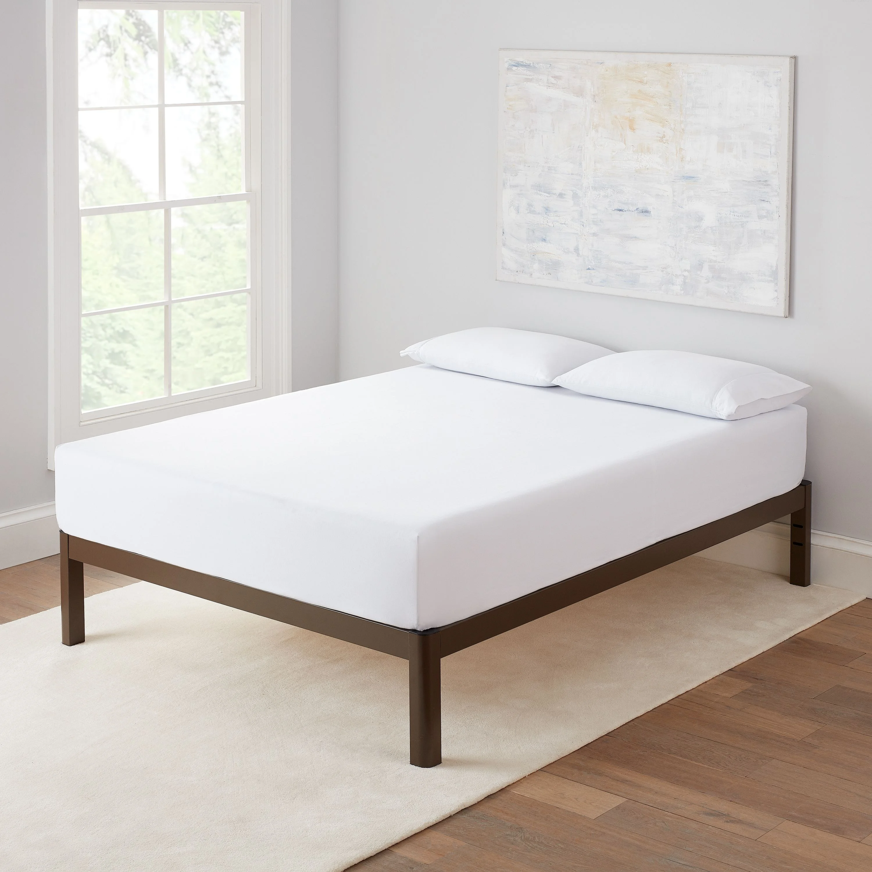 Mainstays Wood Slat Bronze Metal Platform Bed Frame, Queen
