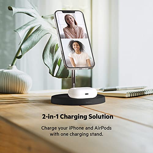 Belkin 2-in-1 MagSafe Wireless Charging Dock 15W Fast Charge iPhone Charger Compatible with iPhone 16, 15, 14, and 13 Series, AirPods