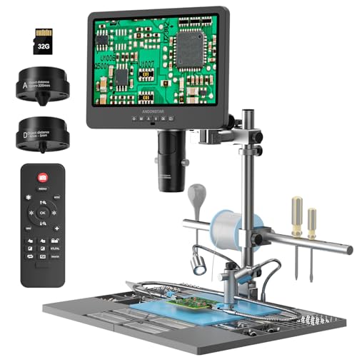Andonstar AD246S-M Plus 7'' HDMI Soldering Digital Microscope for Electronics Repair, 2000x 3 Lens 2160P UHD Video Record