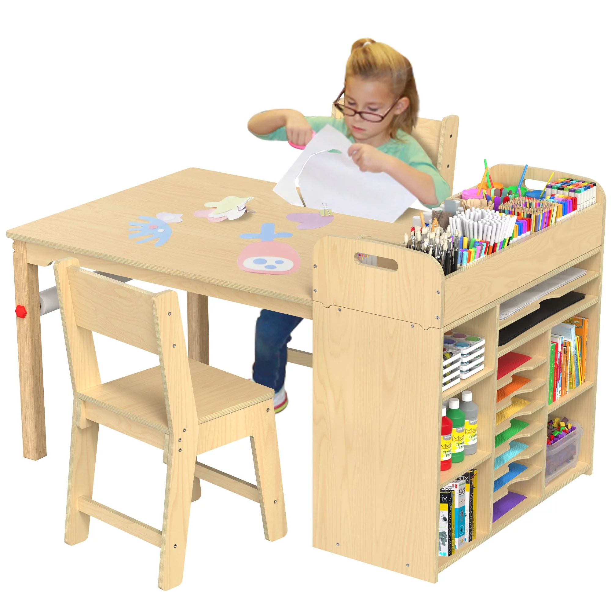 GDLF Kids Art Table and Chairs Set Craft Table with Large Storage Desk and Portable Art Supply Organizer for children ages 8-12, 47"L x 30"W