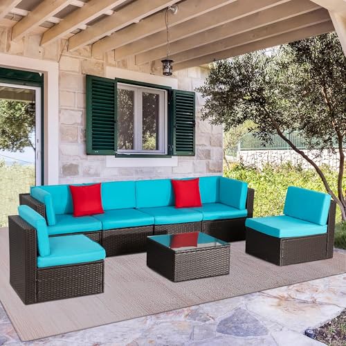Shintenchi 6 Pieces Patio Furniture Sets Outdoor All-Weather Sectional Patio Sofa Set PE Rattan Manual Weaving Wicker Patio Conversation Set with