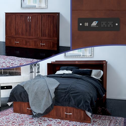 AFI Southampton Queen Murphy Bed Chest with Mattress, Storage, and Built-in Charger in Grey