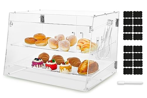 3 Tray Commercial Countertop Bakery Display Case 21" x 17.3" x 14" Acrylic Pastry Display Case with Serving Tong