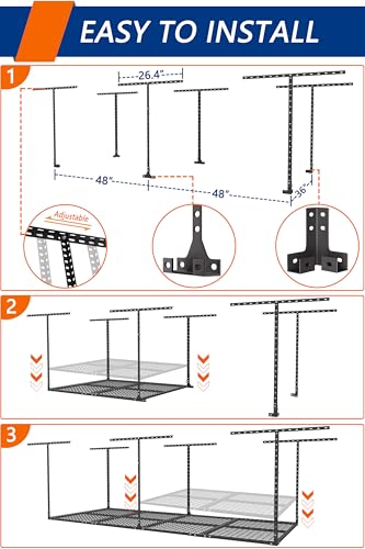 3 x 8FT Overhead Garage Storage Rack,Adjustable Ceiling Storage Racks,Garage Shelving Heavy Duty Storage Organizer System