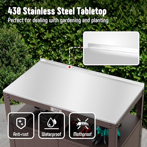 Garden Potting Bench with Storage Cabinet,Outdoor Gardening Table & Work Bench for Plants, Horticulture