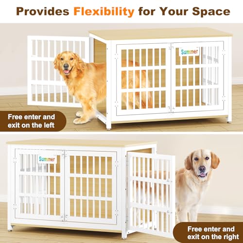 EasyCom 48"/42"/33" Dog Crate Furniture with Name Tag, Heavy Duty Dog Kennel Indoor for Large Dogs