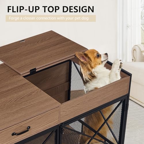 Aoowow Large Double Dog Crate Furniture 72.4" Indoor Dog Kennel with Sliding Barn Door and Divider