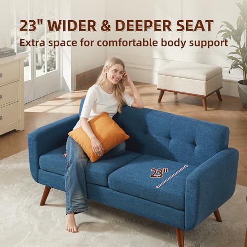 Tbfit L Shaped Couch Sofa, 80" W Mid-Century Modern Sectional Couches, 3 Seater Sofas with Wide Chaise Lounge & Two Pillows
