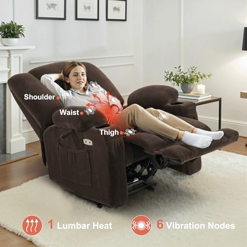 MCombo Zero Gravity Power Recliner Chair with Heat and Vibration Massage, Reclining Chair with USB & Type C Ports, Cup Holders for Living Room
