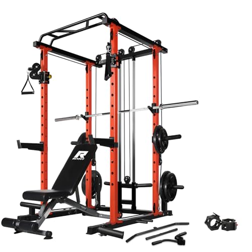 RitFit Multi-Function Squat Rack Power Cage PPC03 with Cable Crossover System, 1000LBS Capacity Power Rack and Packages with Optional Weight Bench