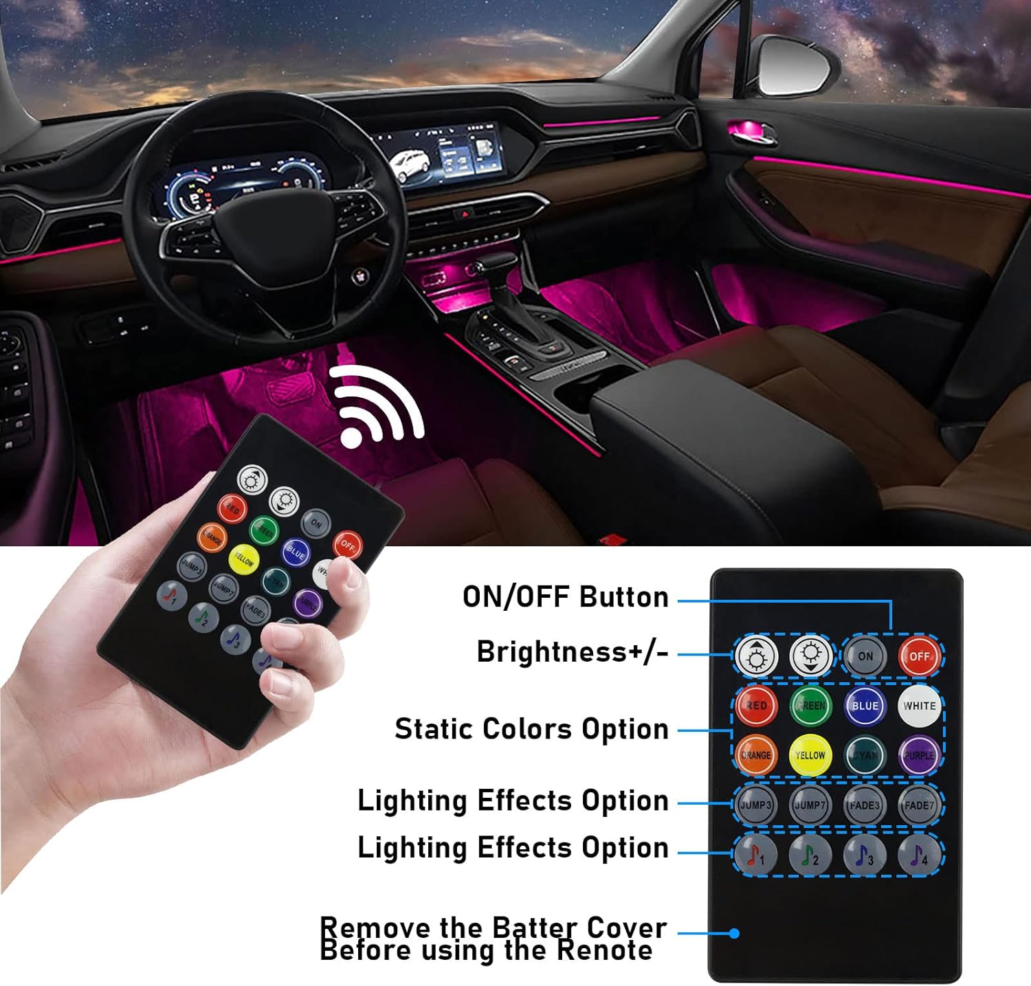 Interior Car Lights, WEBUPAR Car Accessories 10 in 1 Car LED Strip Lights with APP Control, 236 inches Fiber Optic