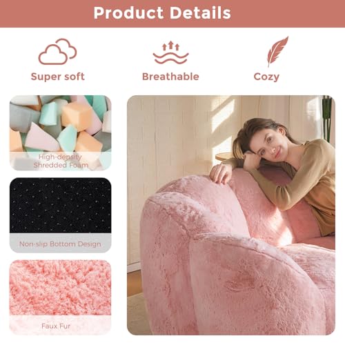 MAXYOYO Bean Bag Chair for Adults, Floral Shaped Bean Bag Sofa, Ultra Soft Faux Fur Floor Sofa, Large Reading Chair for Living Room Bedroom, Beige
