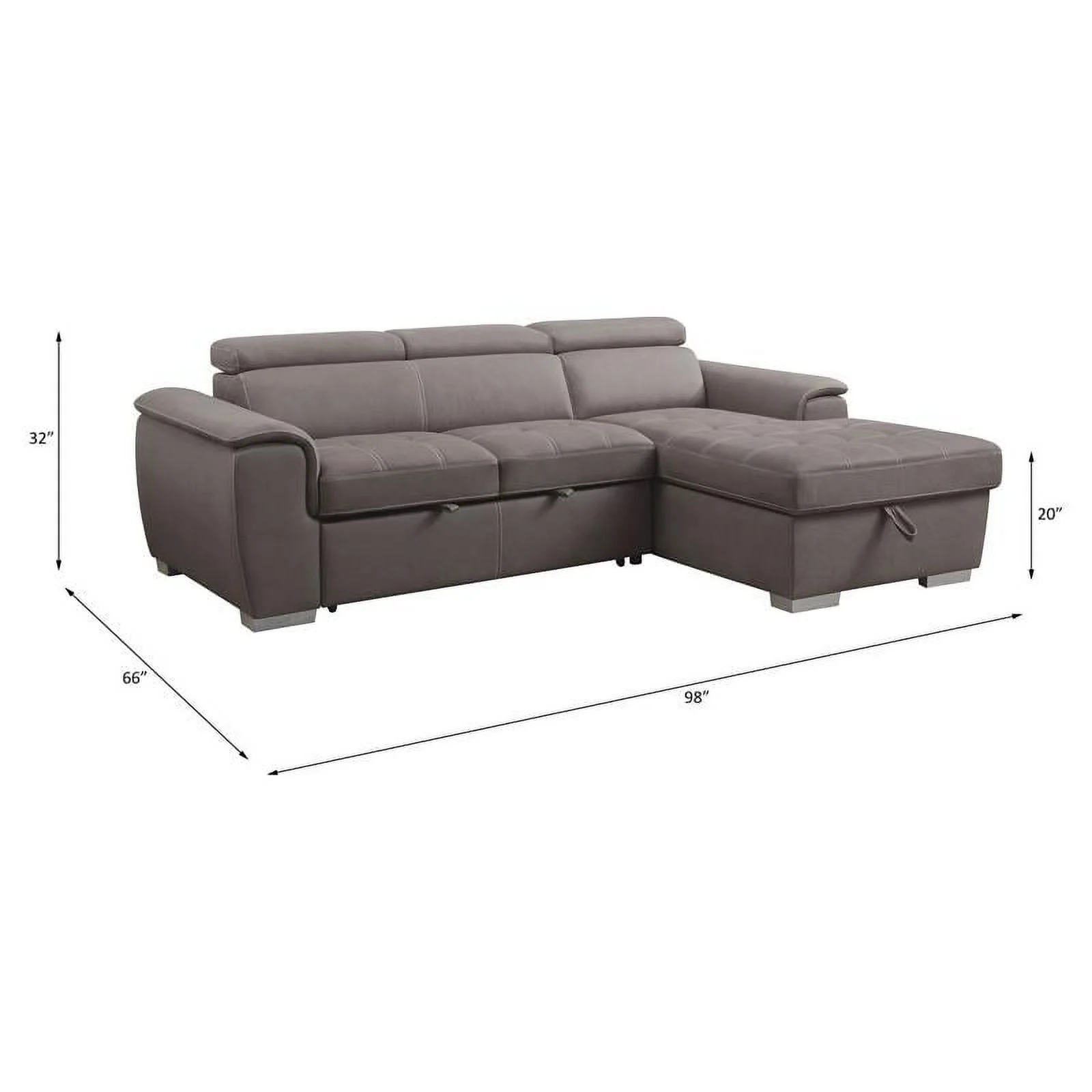 Bowery Hill Sleeper Sectional Sofa with Storage in Light Brown Fabric