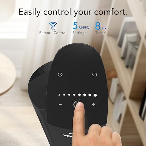 Vornado OZI42DC Tower Fan with Remote and Timer, Oscillating Standing Fan for Bedroom, Variable Speed for Precise Control