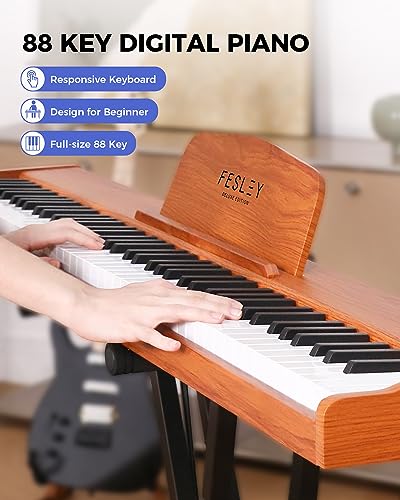 Fesley Weighted Piano Keyboard 88 Keys: Full Size Electric Keyboard Piano for Beginners, Portable 88 Key Keyboard with Daul Speaker,Sustain Pedal
