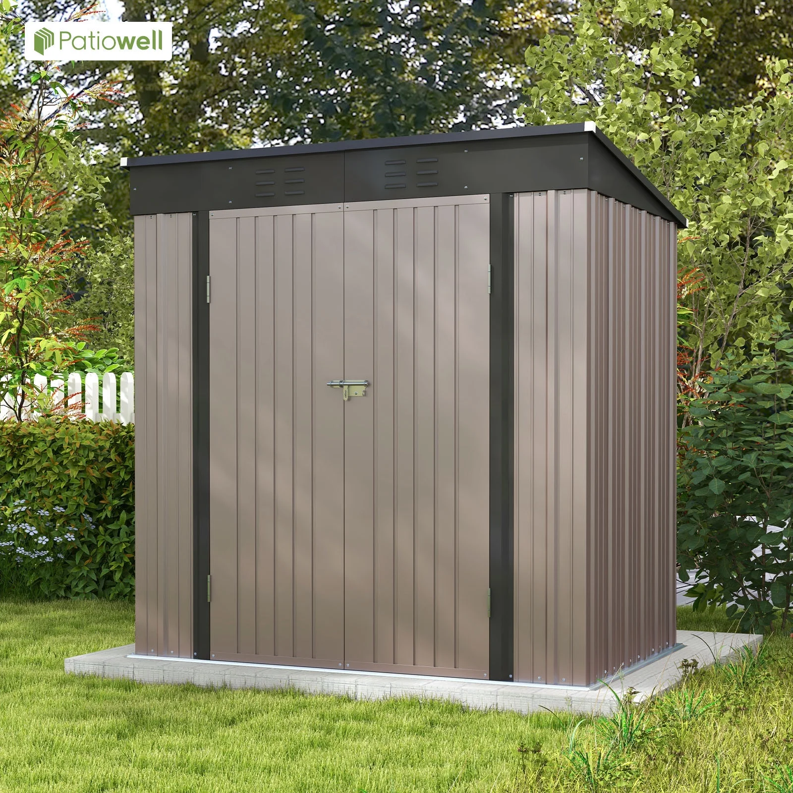 Patiowell 6x4 FT Outdoor Storage Shed, Metal Sheds with Double Lockable Doors for Lawn, Brown - Curated Treasures Market