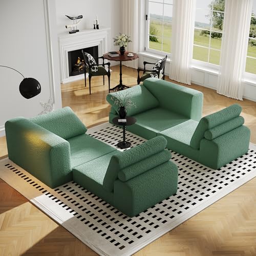 Cloud Modular Sectional Sofa, DIY Combination Modular Couch for Living Room, Unique Knitted Fabric Love Seat Couches with 2 Pillows