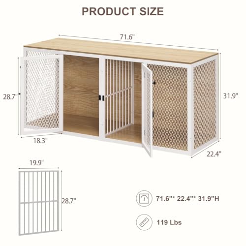 Dog Kennel Furniture for 2 Dogs, Double Dog Cage for Small Medium Dogs, Indoor Dog Crate with Divider and Double Doors, 71.6"* 22.4"* 31.9"H