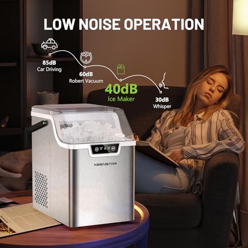 Nugget Countertop Ice Maker with Soft Chewable Ice 40Lbs, Pebble Sonic Ice Machine with Basket and Scoop, Ready in 5 Mins, 40Lbs/24H
