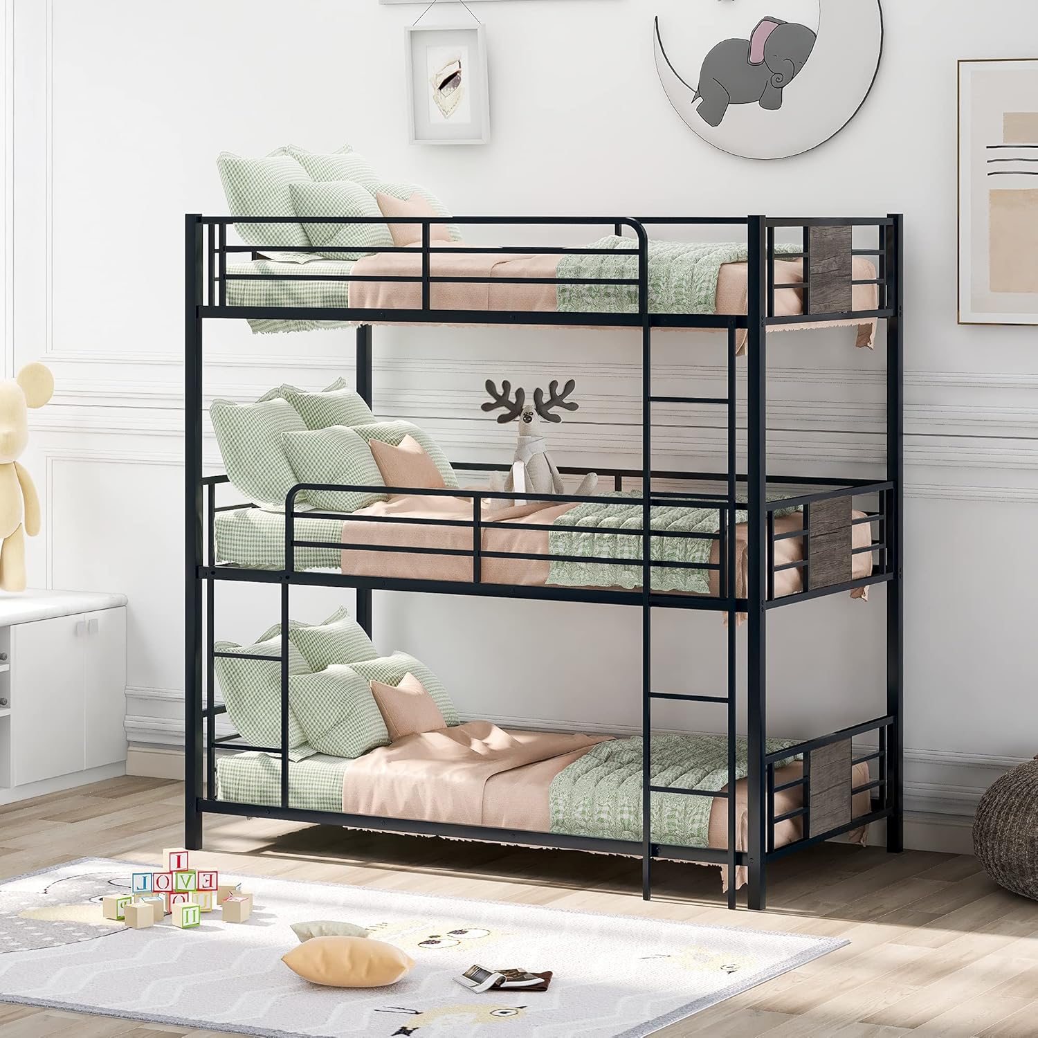 kupet Twin-Over-Twin/King Bunk Bed with Trundle, Bunkbed with Staircase & One Drawer & Two Open Shelves for Kids Bedroom, White