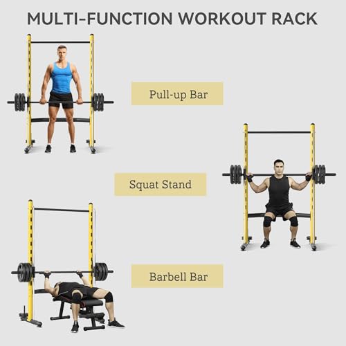 Soozier Squat Rack with Pull-Up Bar, Adjustable Power Rack with Barbell Bar, Multi-Functional Bench Press Rack for Home Gym Strength Training